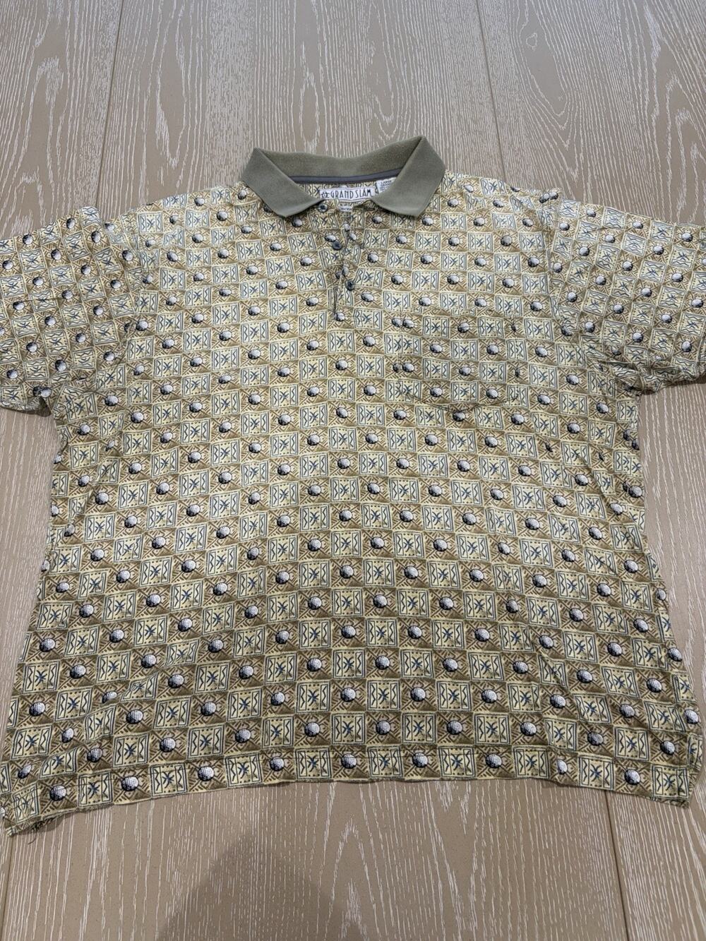 Vintage Grand Slam Golfing Golf Balls Mercerized Brown Tan Polo Shirt Adult Sz L